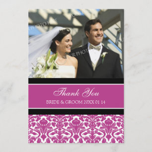 Wedding Thank You Photo Cards Hot Pink Damask