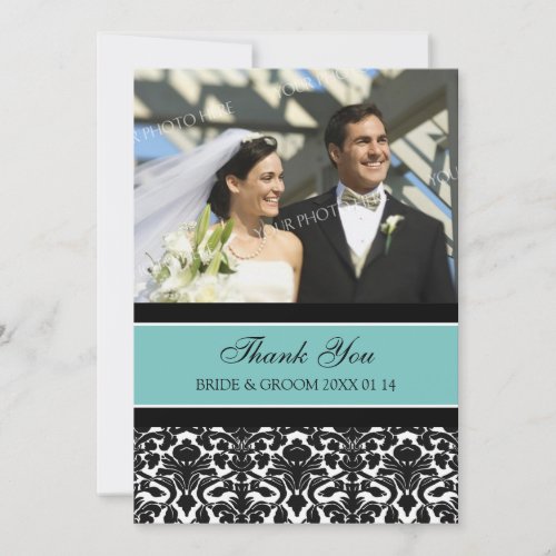 Wedding Thank You Photo Cards Teal Damask