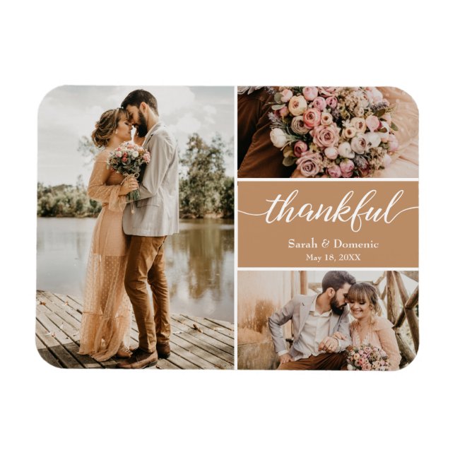Wedding Thank you Photo Collage Brown Magnet (Horizontal)