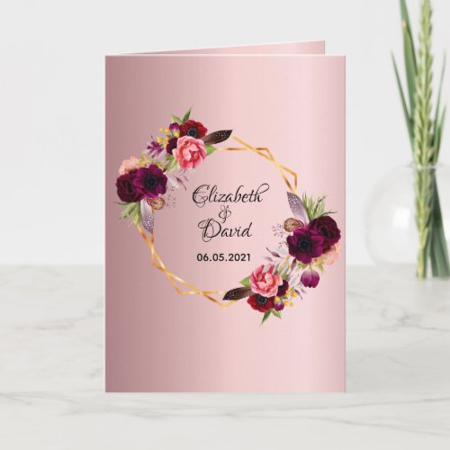 Wedding Thank You photo dusty rose pink floral Card