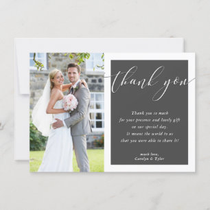 WEDDING THANK YOU photo elegant grey white ink Card