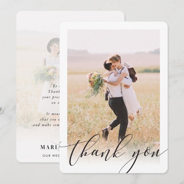 WEDDING THANK YOU photo elegant layer calligraphy Invitation (Front/Back)