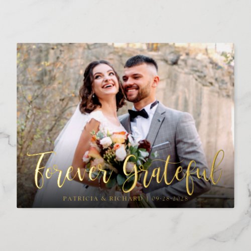 Wedding Thank You Photo Forever Grateful  Foil Holiday Postcard