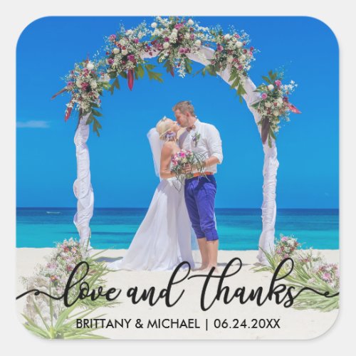 Wedding Thank You   Photo Love and Thanks Square Sticker