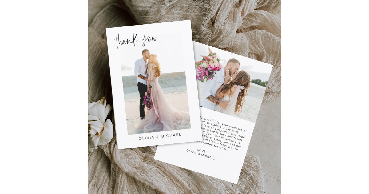 Wedding Thank You Photo Minimalist Romantic Card | Zazzle