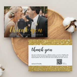 Wedding Thank you Photo QR Code gold faux foil Card