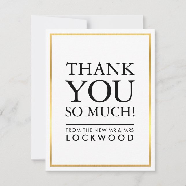 WEDDING THANK YOU photo simple gold border stack Card (Front)
