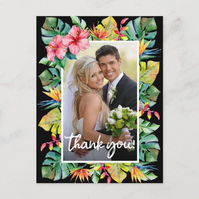 Wedding Thank You | Photo with Tropical Border Postcard (Front)