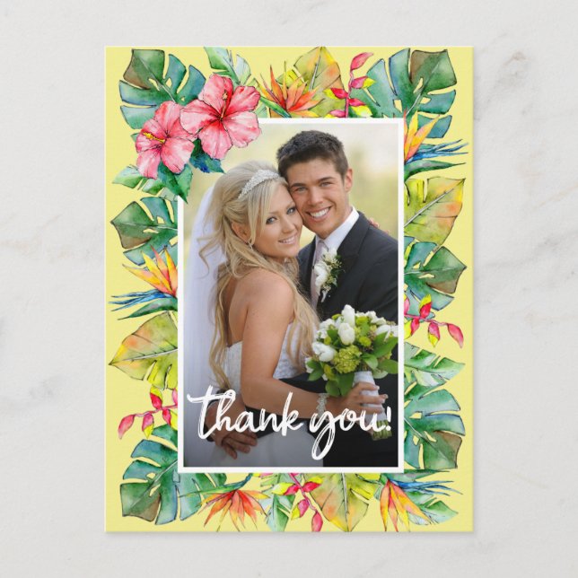 Wedding Thank You | Photo with Tropical Border Postcard (Front)