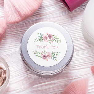 Wedding Thank You Pink Floral Wreath Watercolor Classic Round Sticker