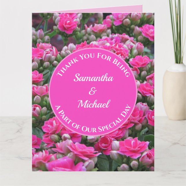 Wedding Thank You Pink Flowers Guest Appreciation Card (Front)