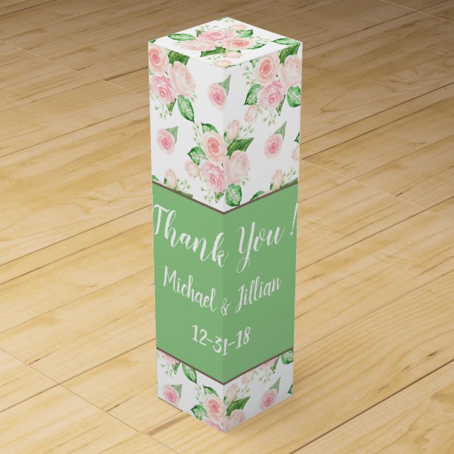 Wedding Thank You Pink Roses Wine Box (Front)