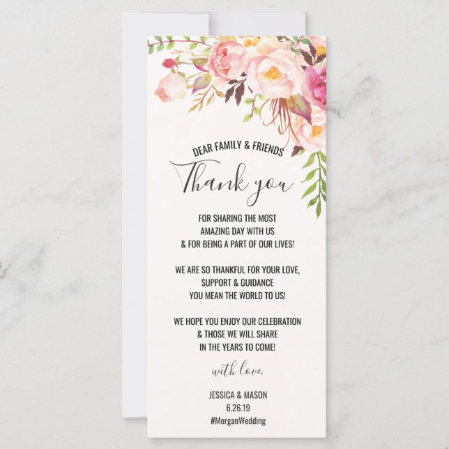 Wedding Thank You Place Card - Antique Rose (Front)