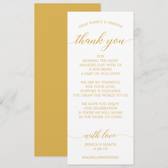 Wedding Thank You Place Card Gold (Front/Back)