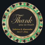 Wedding Thank You Poker Chip in Green & Gold Classic Round Sticker<br><div class="desc">Stickers / Seals. Las Vegas style poker chip thank you design in a green, black and gold ready for you to personalize. Can also be added to the back of your envelopes, treat bags, etc... Works great for a wedding, anniversary or birthday party by simply changing the text. ✔Note: Not...</div>
