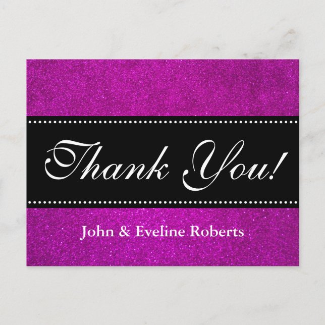 Wedding thank you postcards | faux pink glitter (Front)