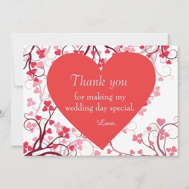 Wedding thank you red hearts card (Front)