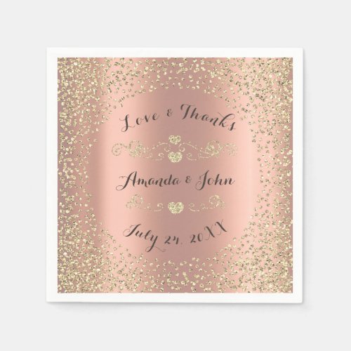 Wedding Thank You Rose Gold Faux Gold Confetti Napkins