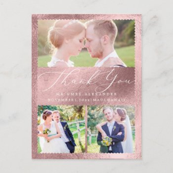 Wedding Thank You/rose Gold Luxury Calligraphy Postcard by custom_stationery at Zazzle