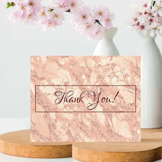 Wedding Thank You, Rose Gold Marble, Message, Vs 2 Postcard (Creator Uploaded)