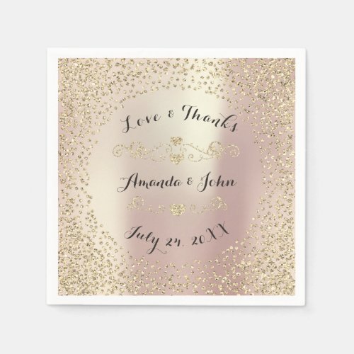 Wedding Thank You Rose Gold Pearly Gold Confetti Napkins