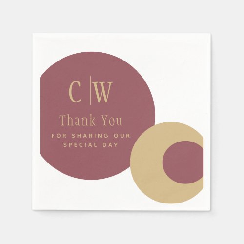 Wedding Thank You Rose Pink Gold Monogrammed Napkins