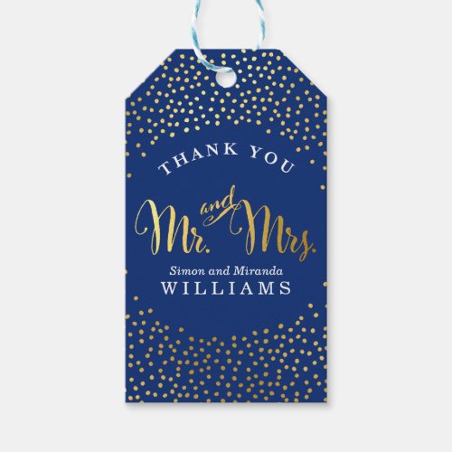 WEDDING THANK YOU rustic gold confetti spot navy Gift Tags