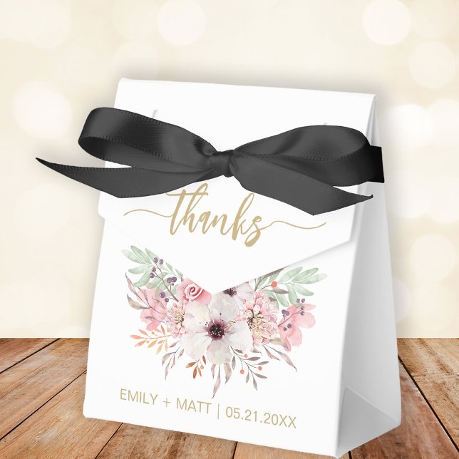  Wedding Thank You Rustic Pink Floral Favor Boxes (Stylishly Personalize with Your Custom Names & Date.)