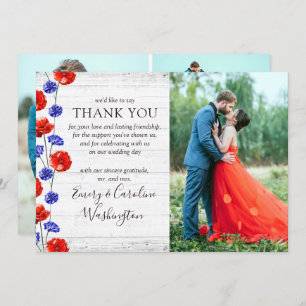 Wedding Thank You Rustic Red Poppy 4-Photo Card