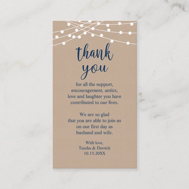 Wedding Thank you, Rustic String Lights Kraft Encl Enclosure Card (Front)
