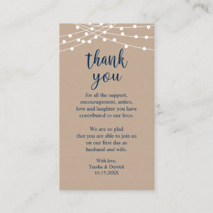 Wedding Thank you, Rustic String Lights Kraft Encl Enclosure Card