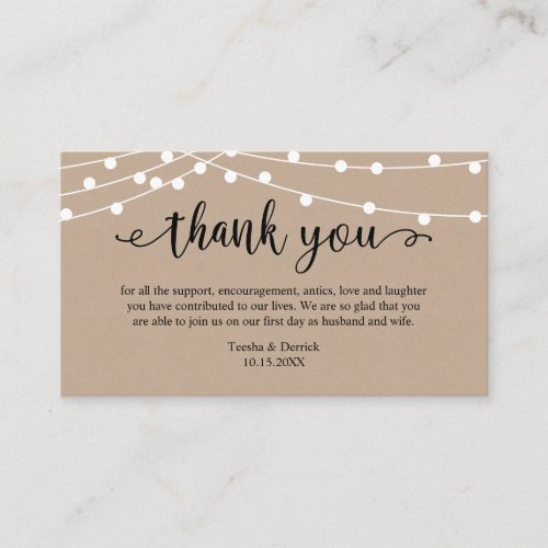 Wedding Thank you Rustic String Lights Kraft Enclosure Card