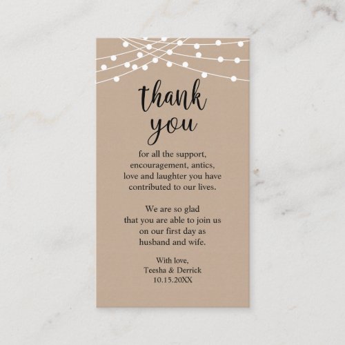 Wedding Thank you Rustic String Lights Kraft Enclosure Card