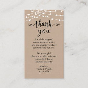 Wedding Thank you, Rustic String Lights Kraft Enclosure Card
