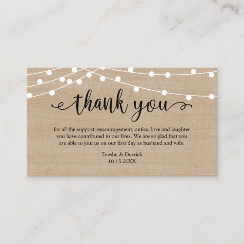 Wedding Thank you Rustic String Lights Wood Enclosure Card