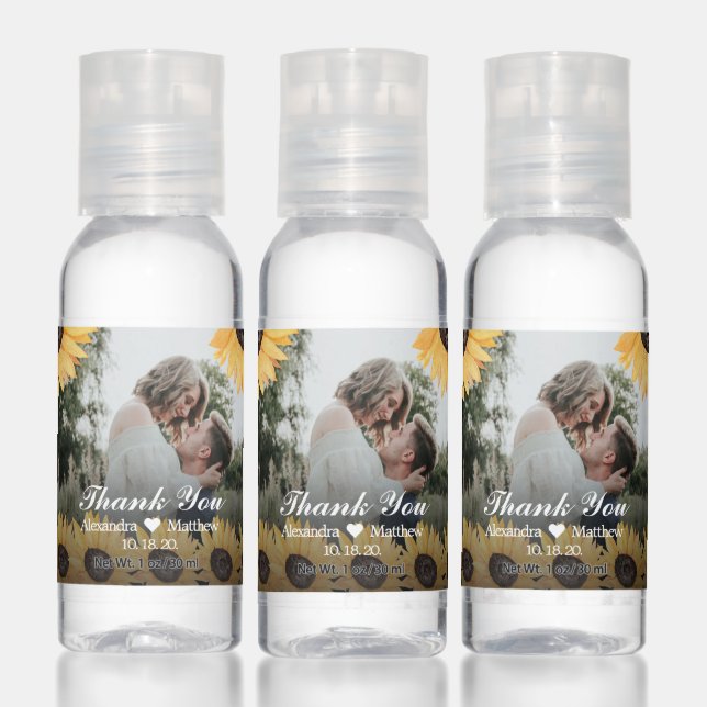 Wedding Thank You Rustic Sunflower Couple Photo Hand Sanitizer (Set)