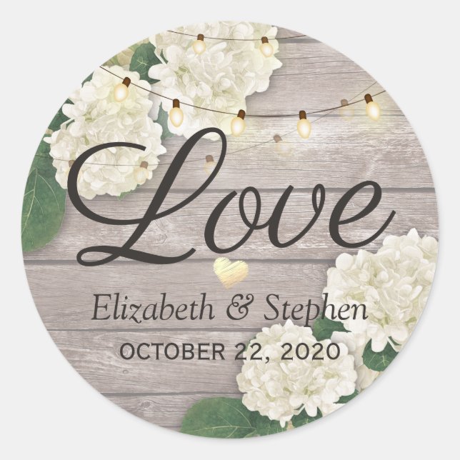 Wedding Thank You Rustic Wood Floral String Lights Classic Round Sticker (Front)