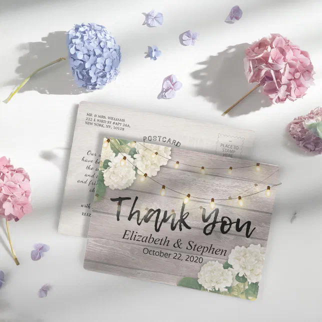 Wedding Thank You Rustic Wood Floral String Lights Postcard | Zazzle