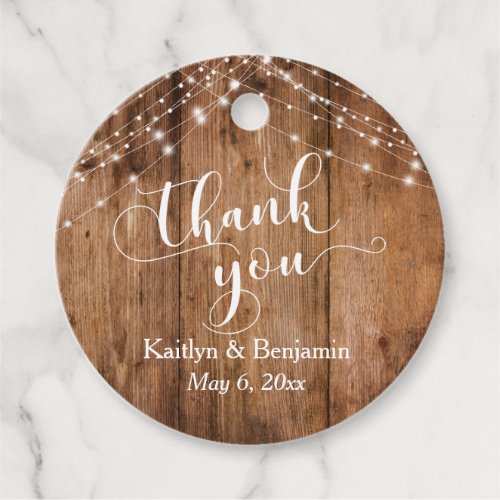 Wedding Thank You Rustic Wood  Light Strings Favor Tags