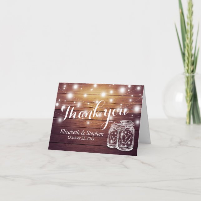 Wedding Thank You Rustic Wood Mason Jar Lights (Front)