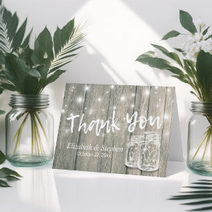 Wedding Thank You Rustic Wood Mason Jar Lights Card