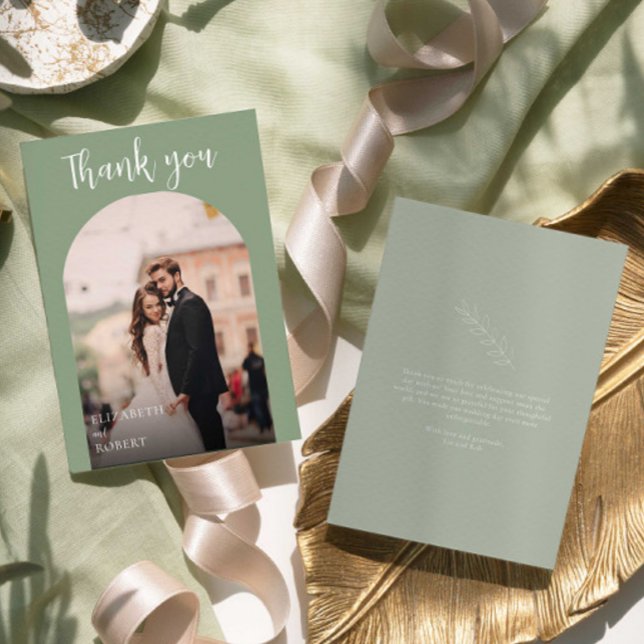 Wedding Thank you Sage Green Photo Script Modern Card (Creator Uploaded)