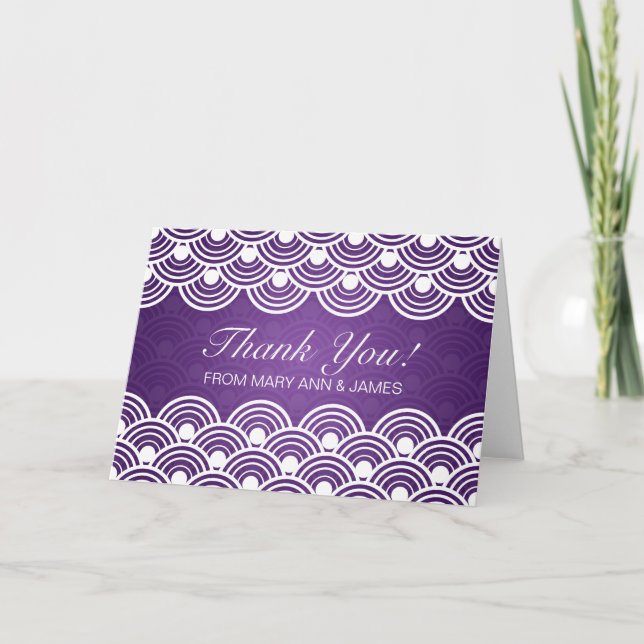 Wedding "Thank you" Scalloped Pattern Purple Thank You Card (Front)