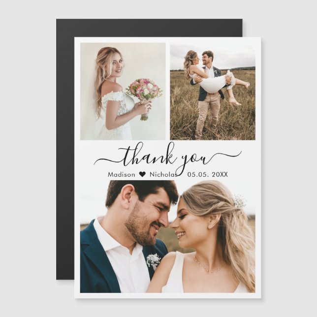 Wedding Thank You Script Couple 3 Photo Collage (Front/Back)