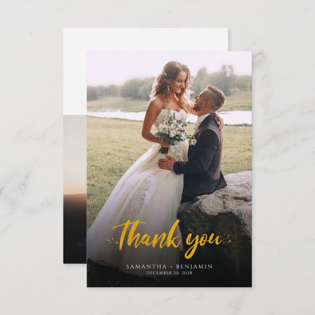 Wedding Thank You Script Couple Photos Note Card (Front/Back)