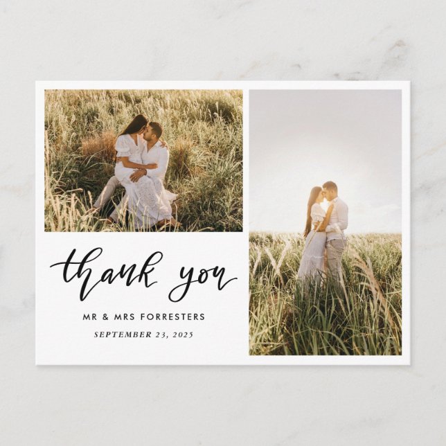 Wedding Thank You Script Modern | Two Photos Postcard (Front)