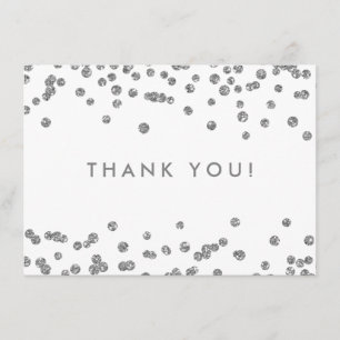 Wedding Thank You Silver Glitter Confetti White Card