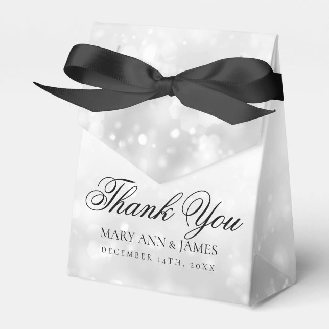 Wedding Thank You Silver Shimmer Lights Favor Boxes (Front Side)