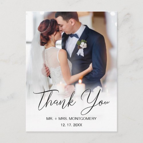 Wedding Thank You Simple Black Script Photo Postcard