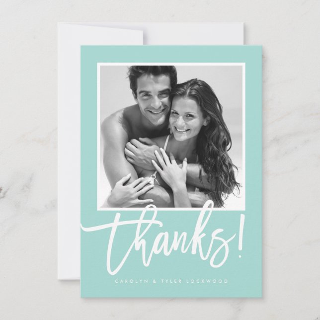WEDDING THANK YOU simple calligraphy mint white (Front)